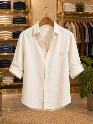 Men’s Classic Cream Solid Shirt – Premium Full Sleeve Casual