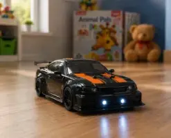 Stylish RC Sports Car – Black Edition with LED Headlights