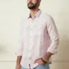 Men's Soft Pink & White Checkered Casual Linen Shirt