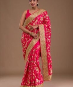 Pink Zariwork Georgette Designer Saree